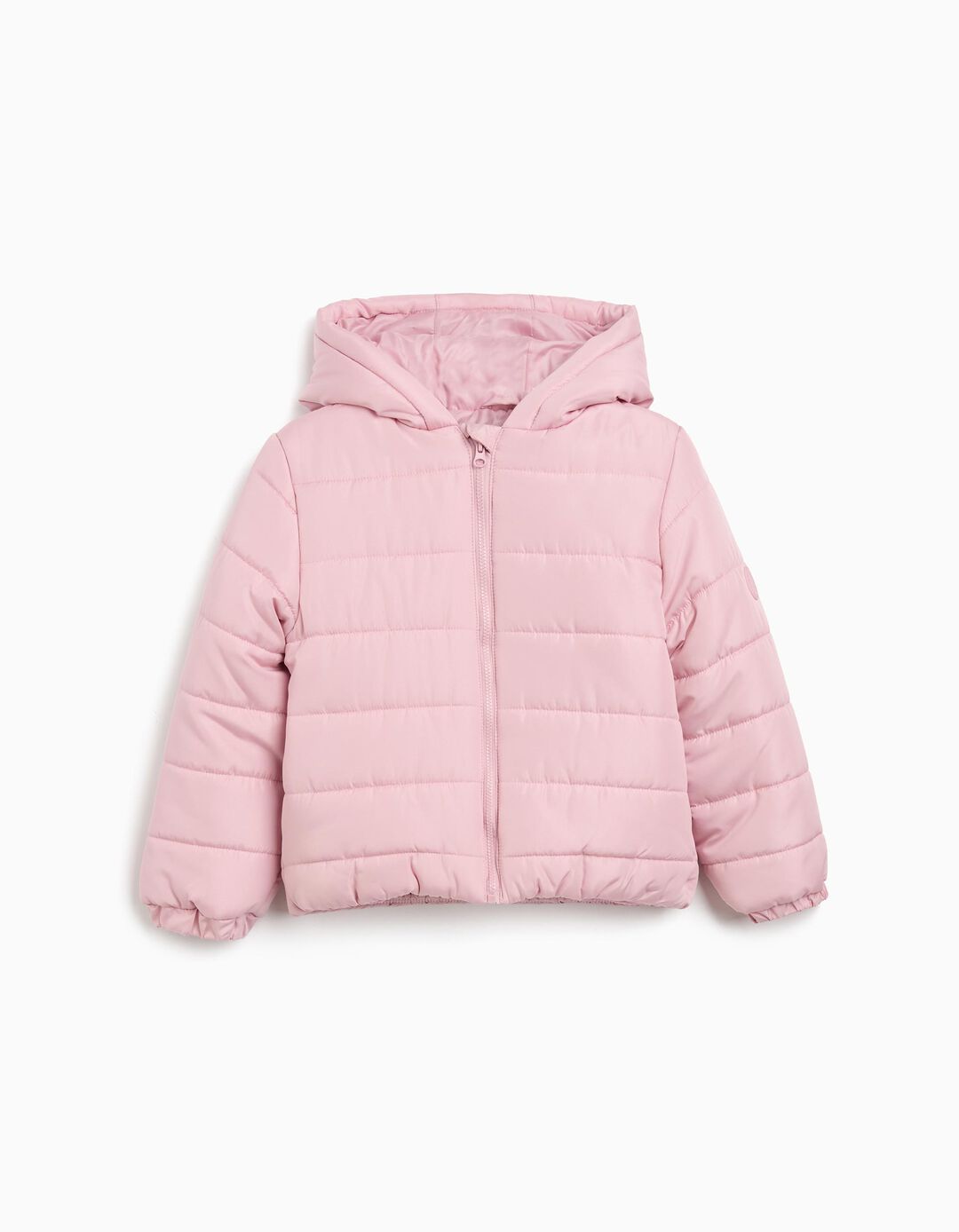Casaco Acolchoado Capuz, Menina, Rosa Claro