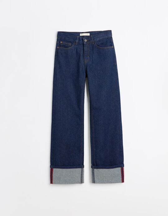 Comprar Online Cal&ccedil;as De Ganga Wide Leg Com Dobra, Mulher, Azul Escuro