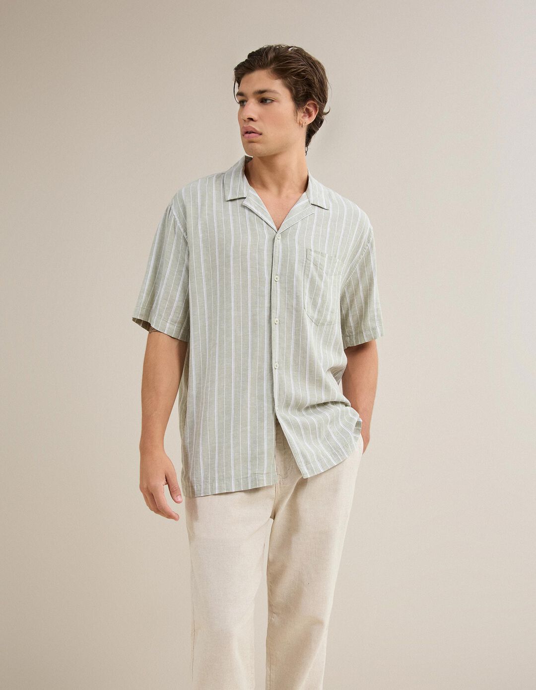 Camisa Com Linho, Homem, Verde Claro