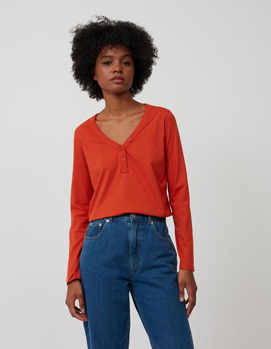 Basic Long Sleeve T-shirt, Women, Orange