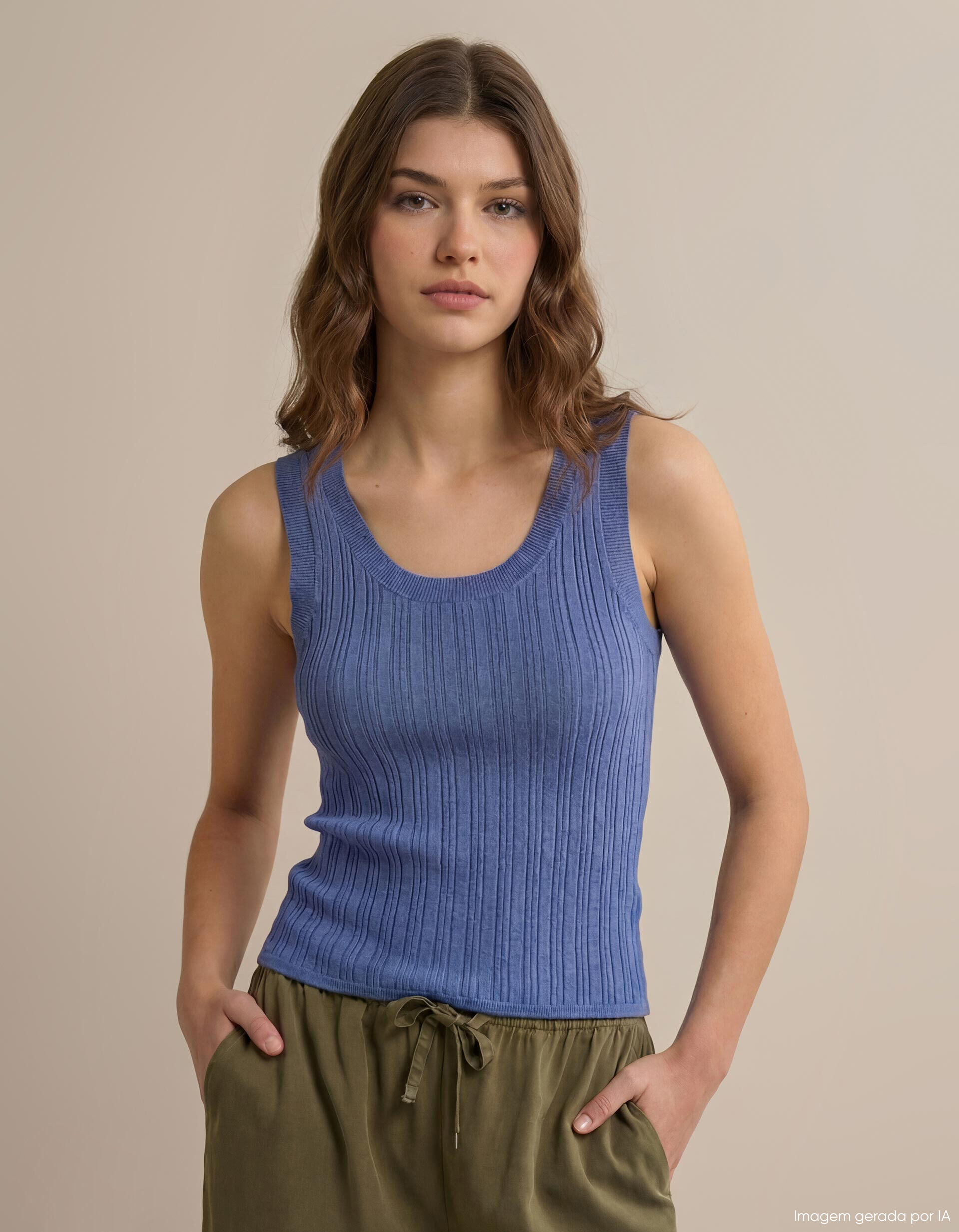 Comprar Online Top de Malha Canelada, Mulher, Azul