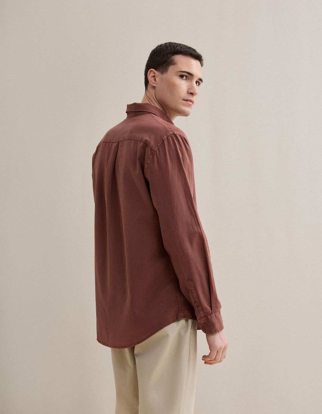 Camisa com Linho, Homem, Castanho