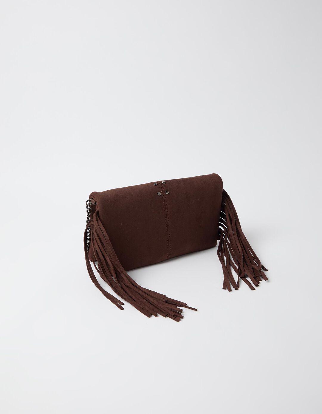 Mala Tiracolo Com Franjas E Tachas, Mulher, Castanho