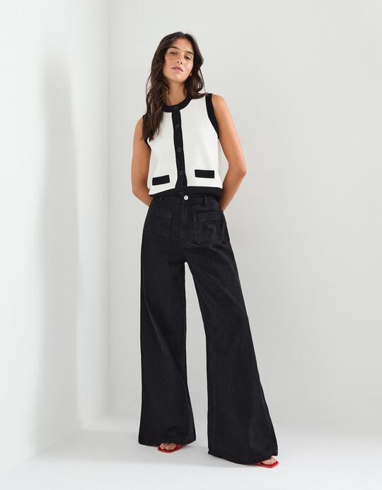 Comprar Online Calças de Ganga Wide Leg, Mulher, Cinzento Escuro