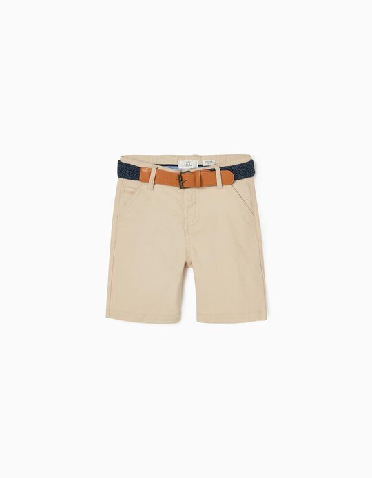 Dobby Shorts with Belt for Boys, Beige