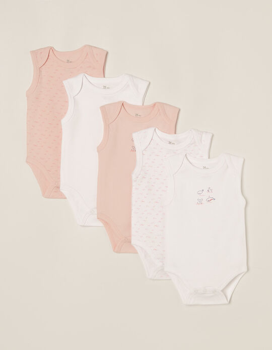 5 Bodysuits for Baby Girls 'Happy Days', White/Pink