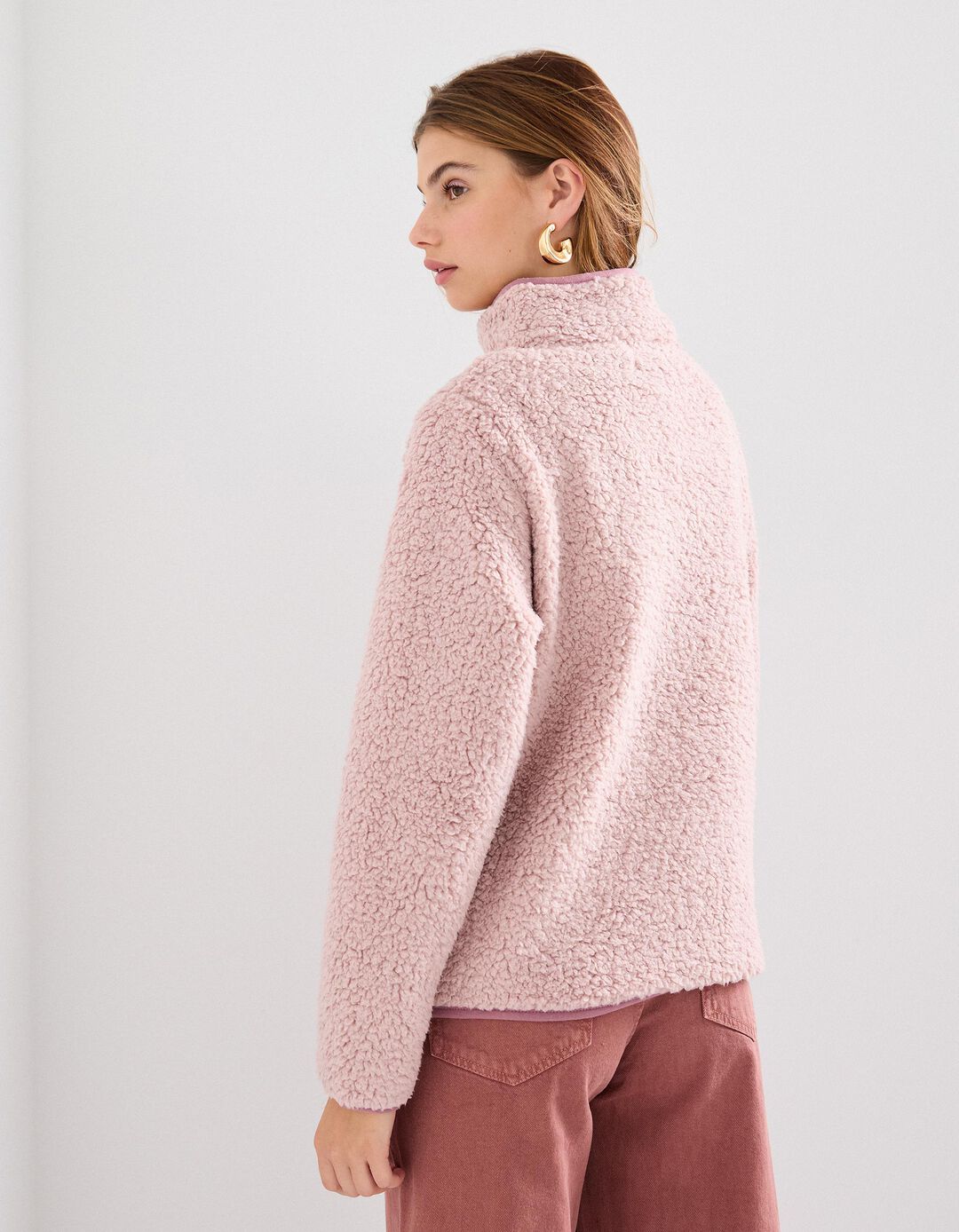 Sweatshirt Sherpa, Mulher, Rosa Claro 