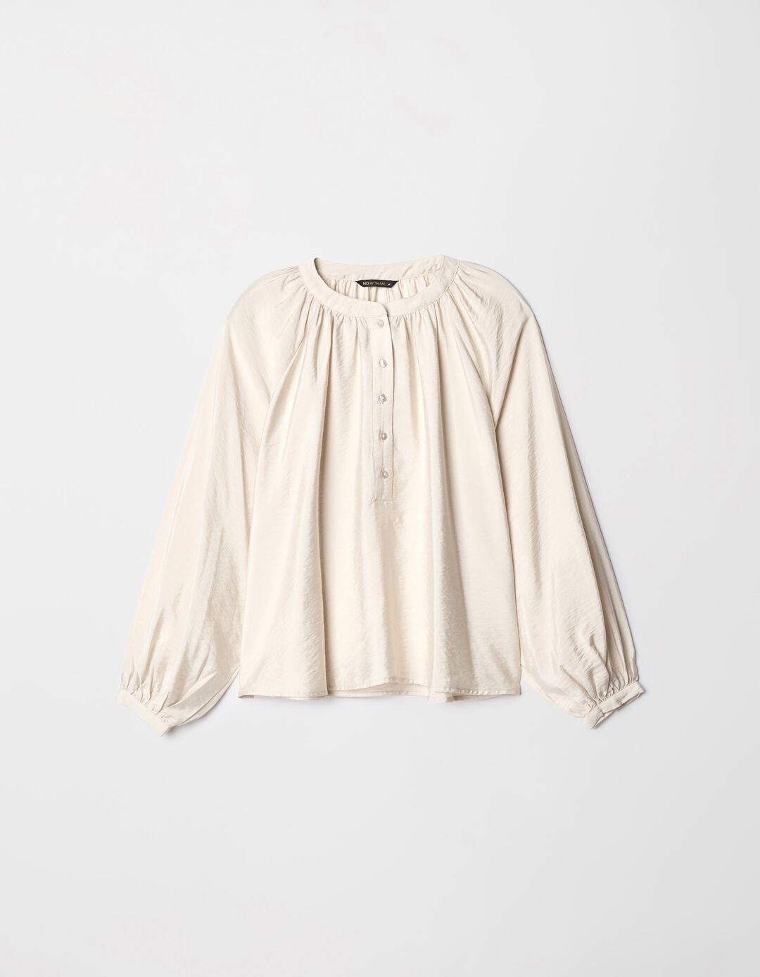 Blusa de Manga Comprida Botões, Mulher, Bege Claro