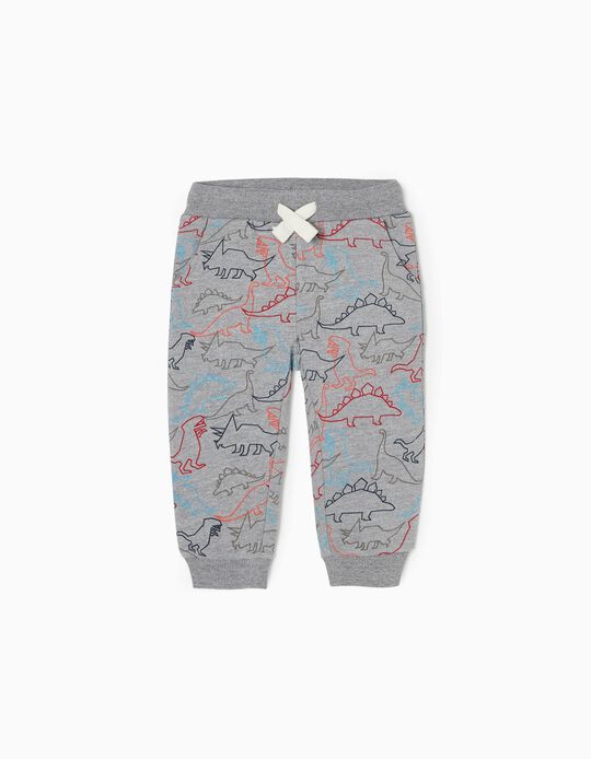 Cotton Joggers for Baby Boys 'Dinosaurs', Grey