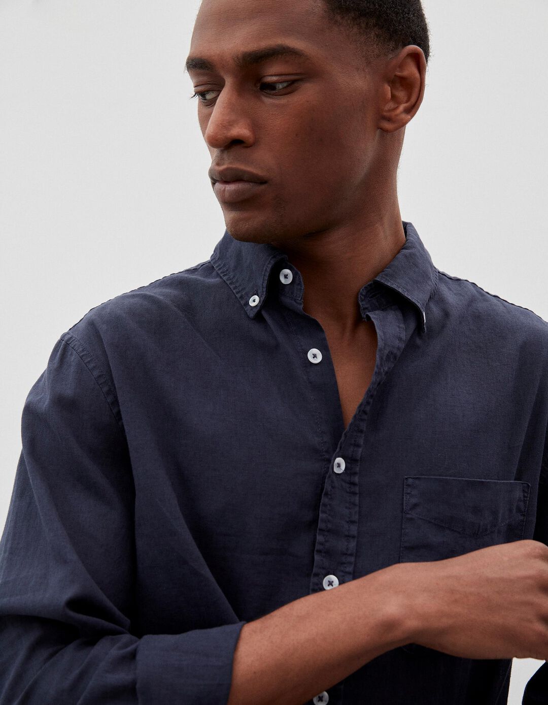 Linen Shirt, Men, Dark Blue