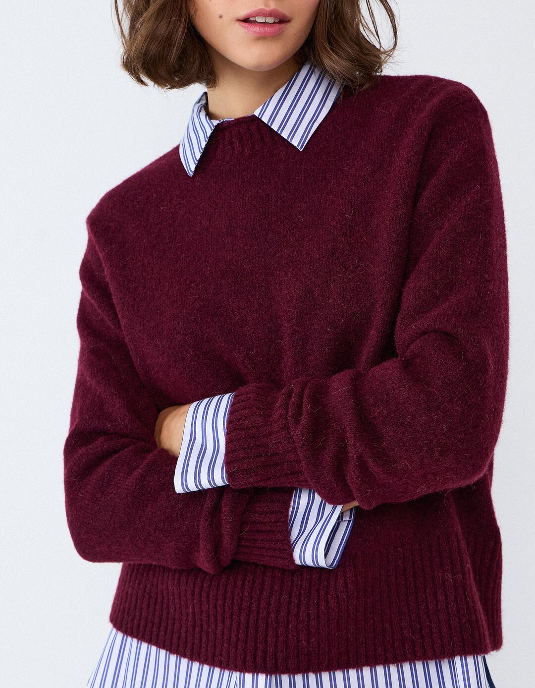 Camisola Em Mistura De L&atilde; E Alpaca, Mulher, Vermelho Escuro