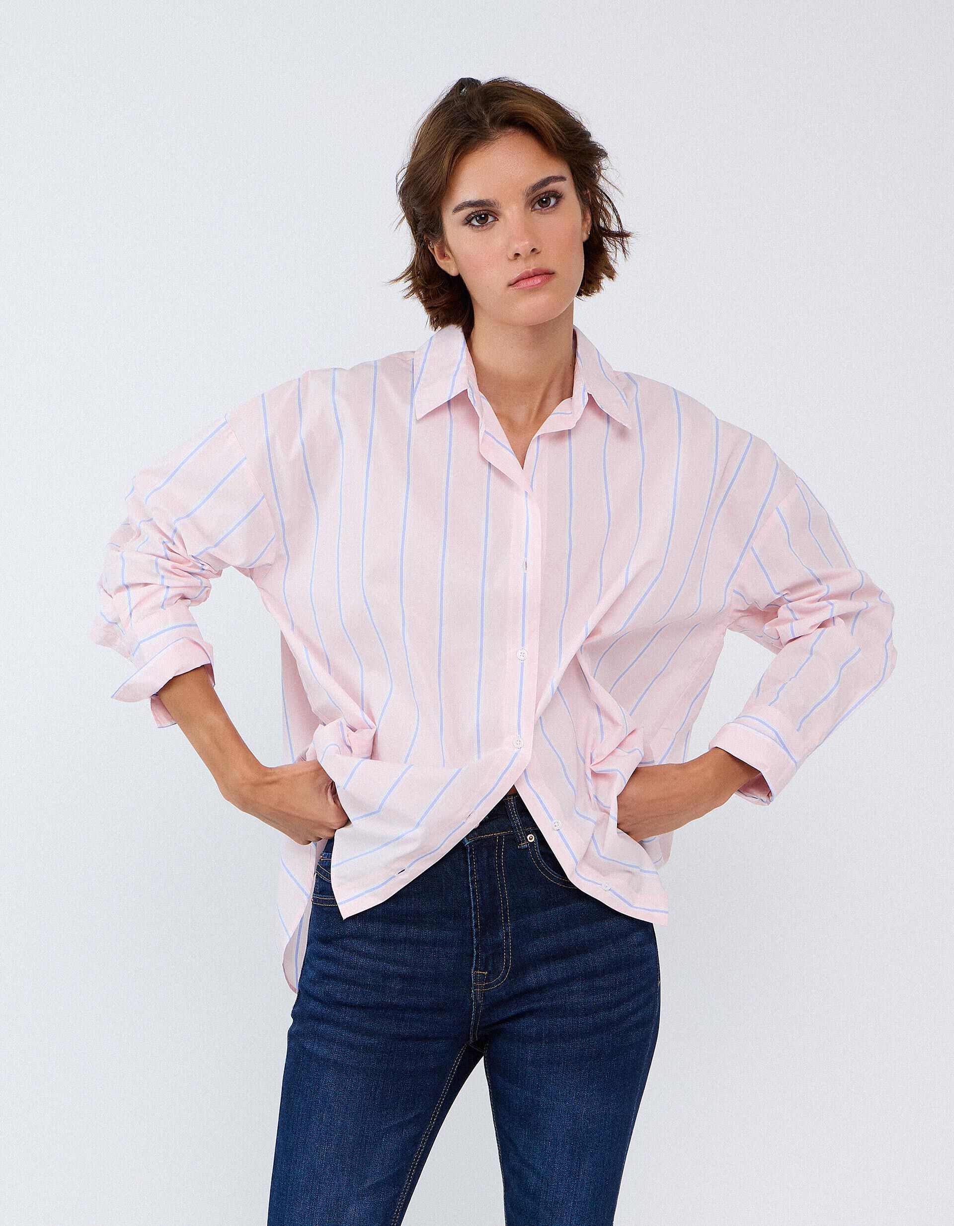 Comprar Online Camisa Oversize &Agrave;s Riscas, Mulher, Rosa Claro