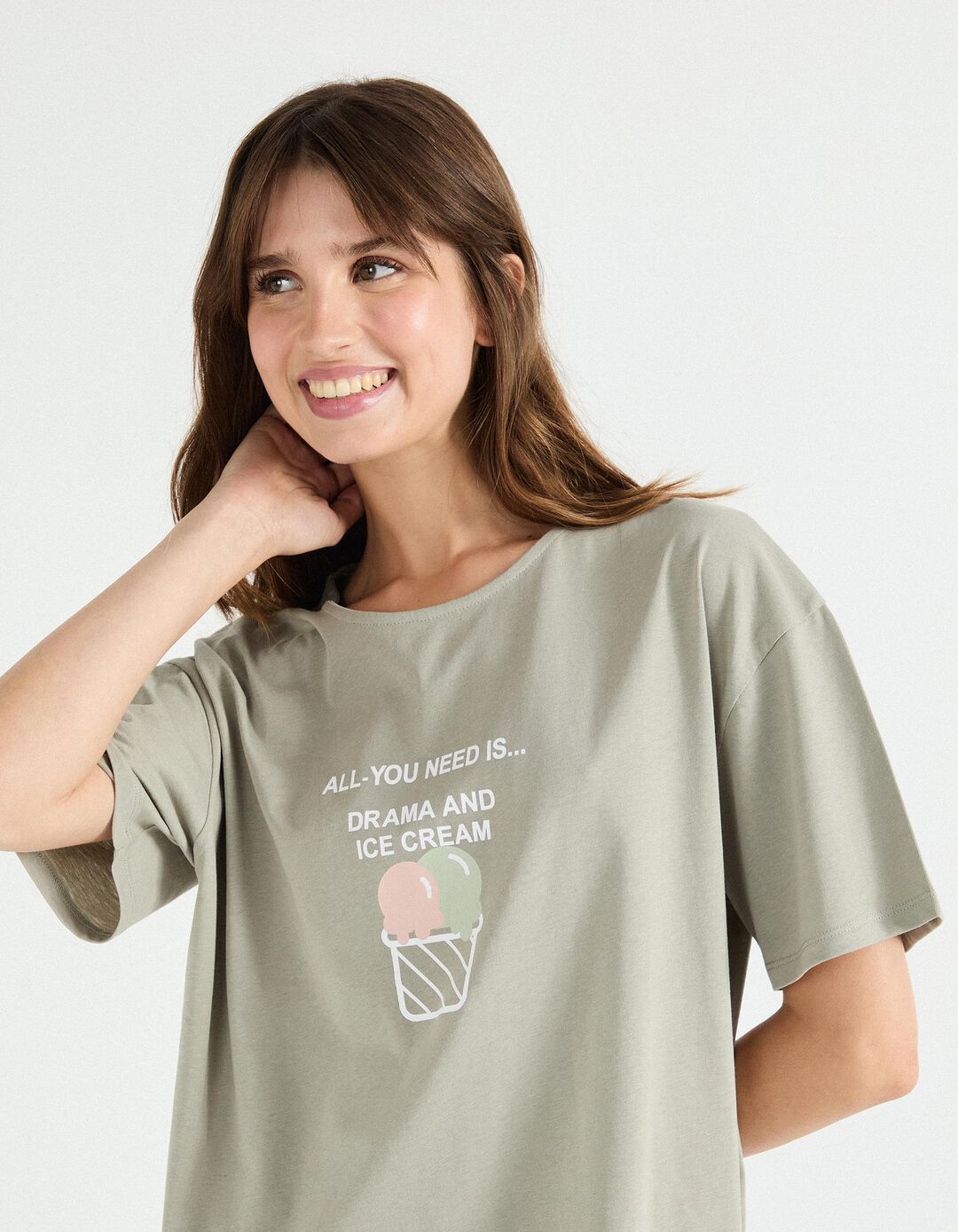 Camisa de Dormir, Mulher, Cinzento Claro