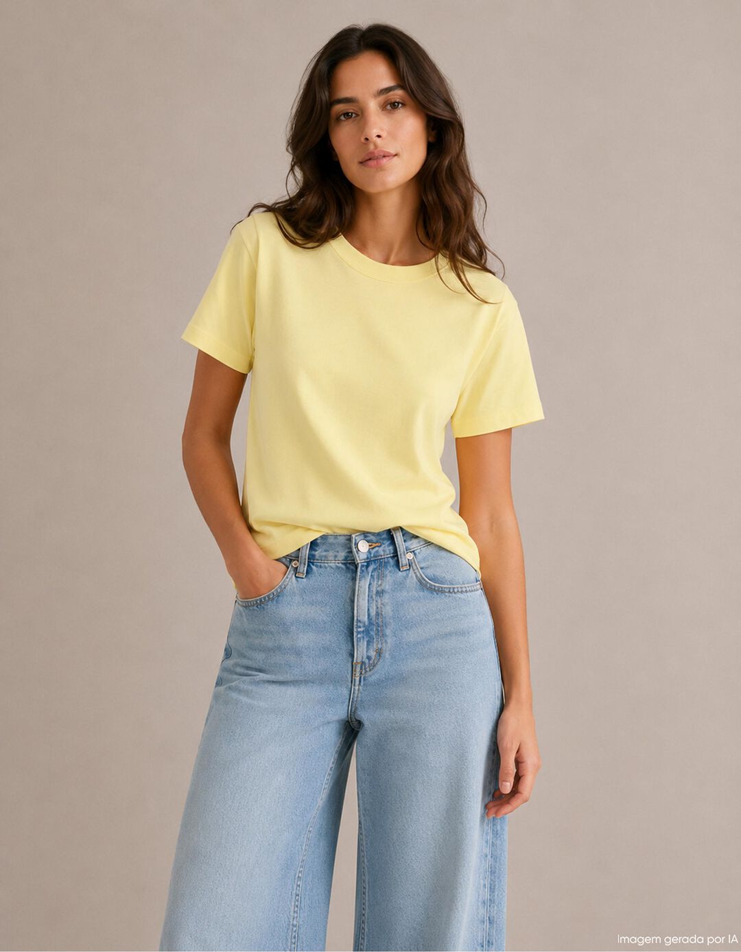 T-shirt Manga Curta, Mulher, Amarelo