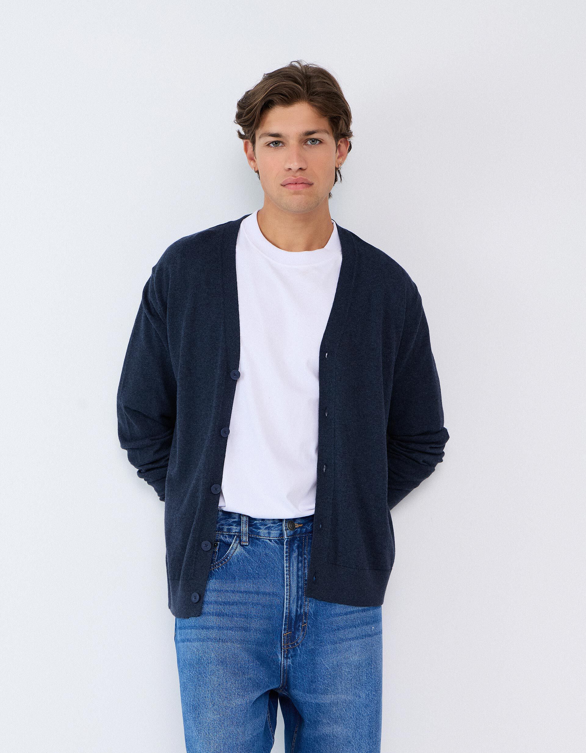 Comprar Online Casaco De Malha Com Caxemira, Homem, Azul Escuro