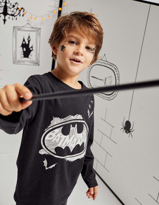 Long-Sleeve Cotton T-shirt for Boys 'Batman', Black