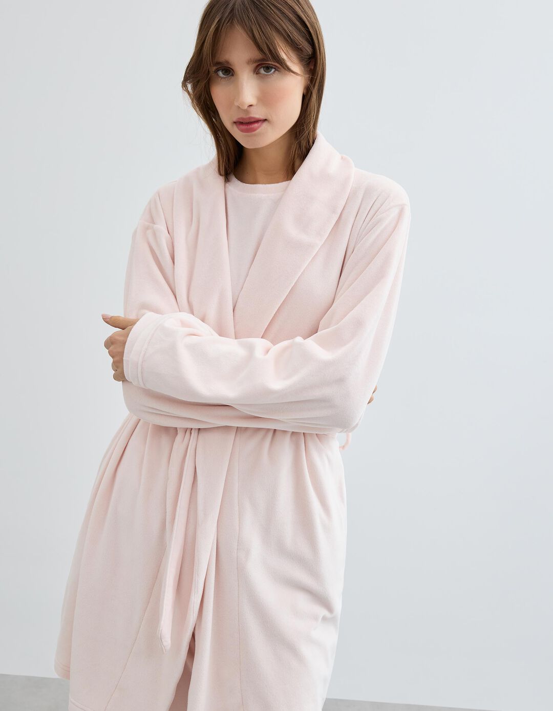 Robe em Veludo, Mulher, Rosa Claro