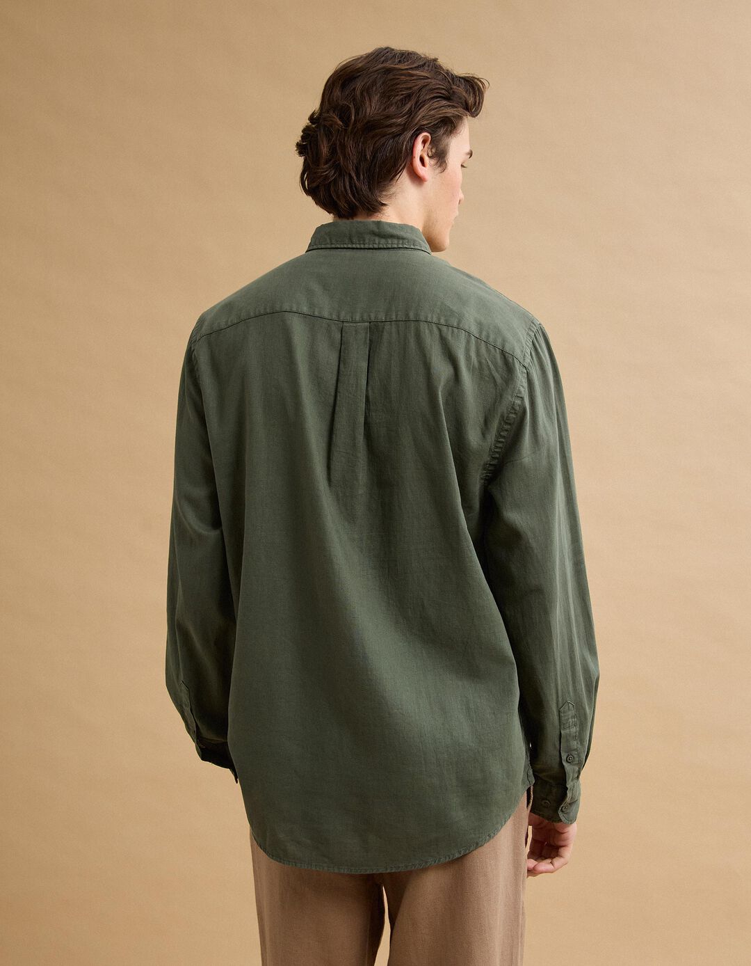 Camisa com Linho, Homem, Verde Escuro