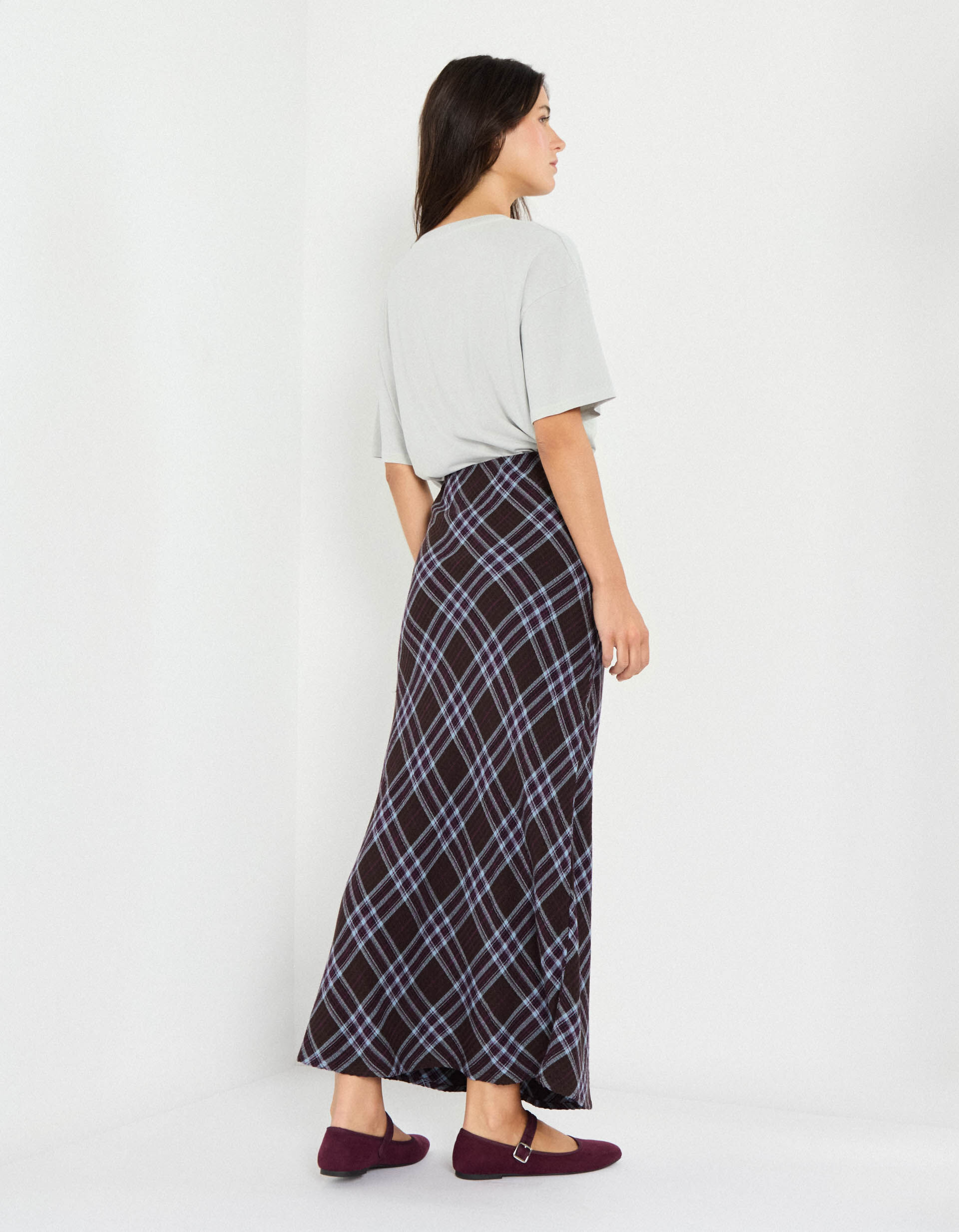 Comprar Online Saia Midi em Xadrez, Mulher, Castanho Escuro 