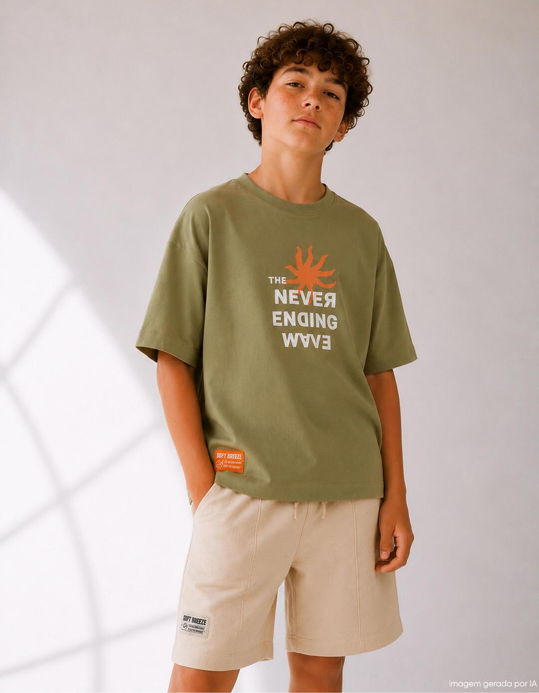 T-shirt 'Loose Fit', Menino, Verde Escuro