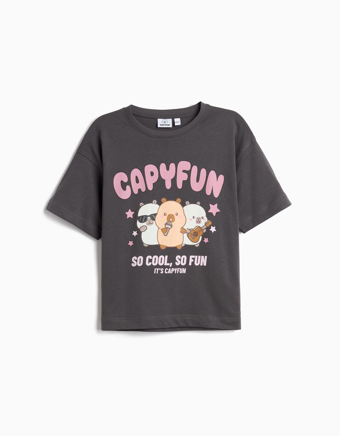 T-shirt 'Capibara Capyfun', Menina, Cinzento Escuro
