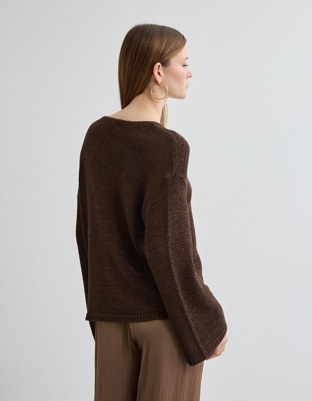 Camisola de Malha, Mulher, Castanho Escuro