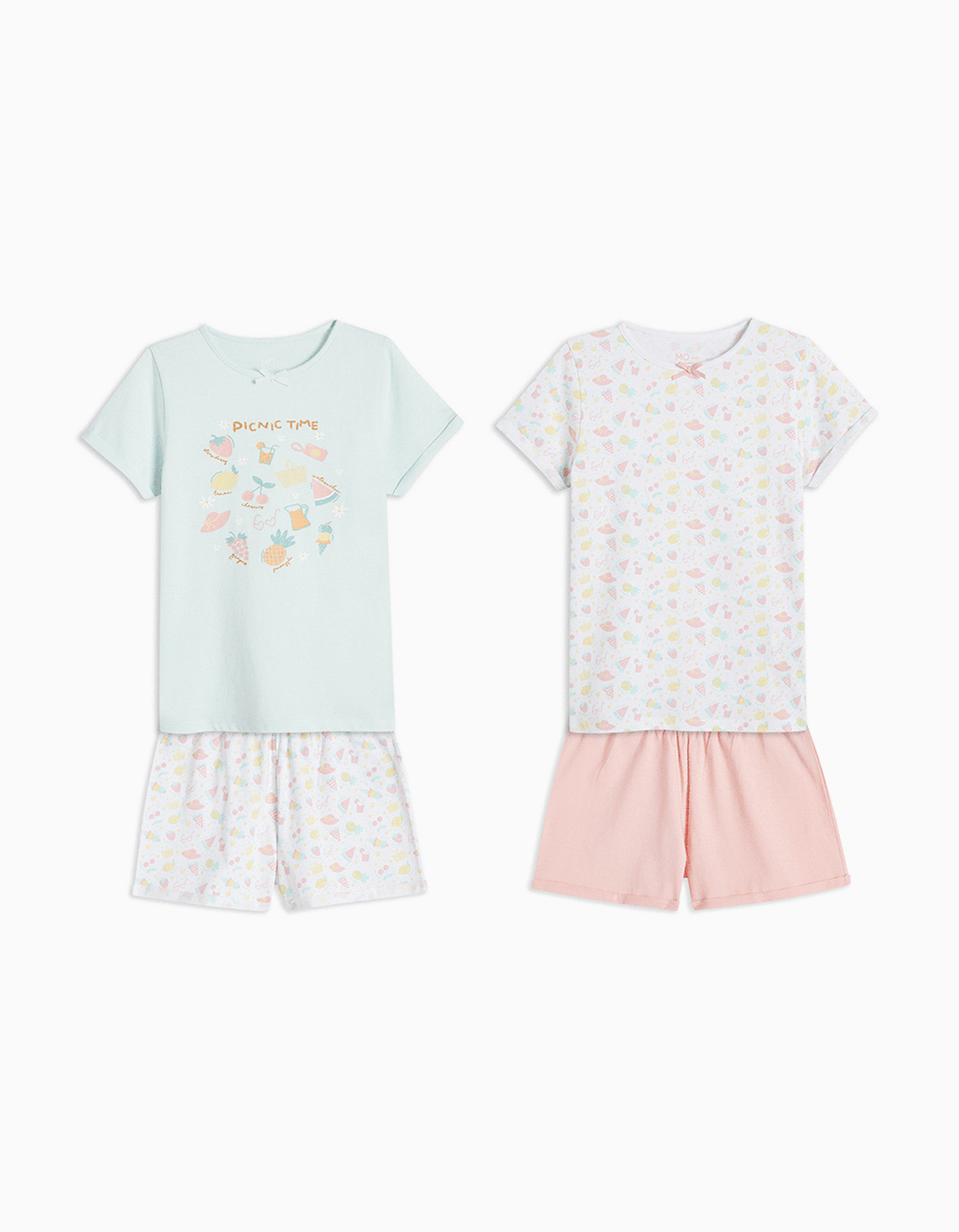 2 Short Sleeved and Shorts Pyjamas Pack, Girls, Multicolour