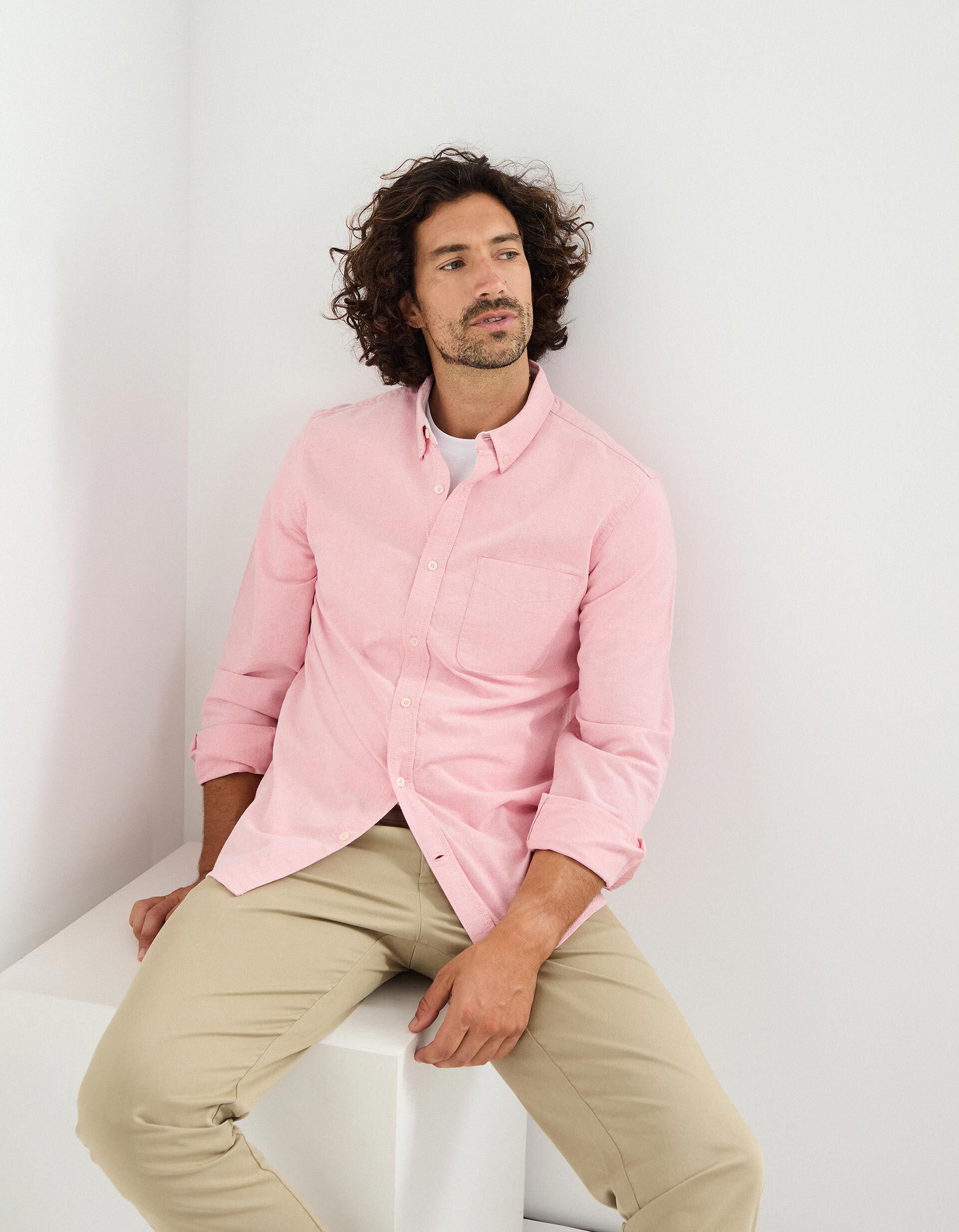 Comprar Online Camisa de Manga Comprida Oxford, Homem, Rosa Claro