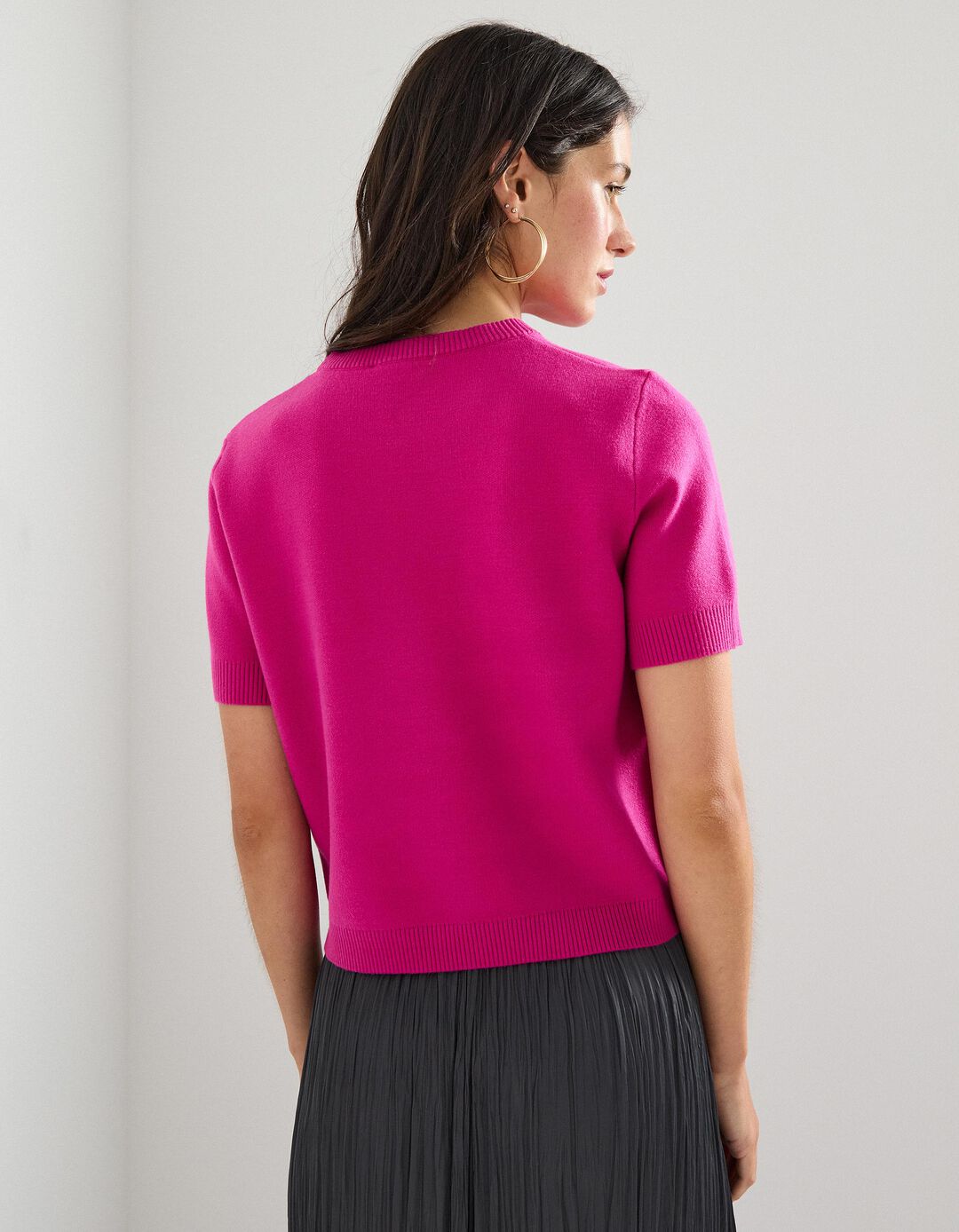 T-shirt de Malha, Mulher, Rosa Escuro