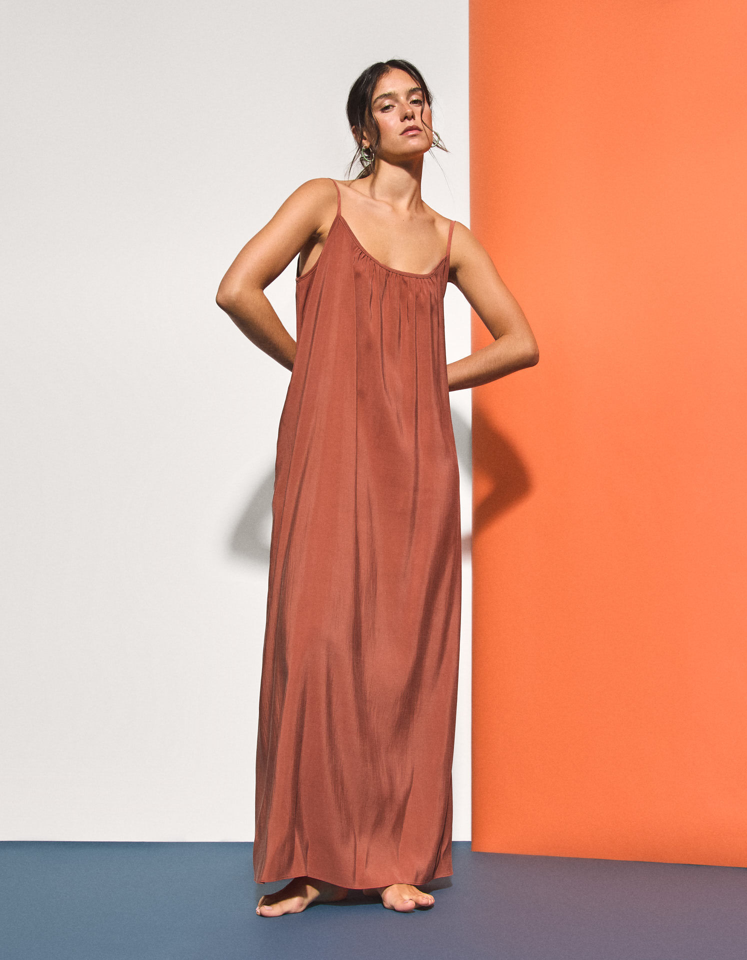 Comprar Online Vestido Modal, Mulher, Laranja Escuro