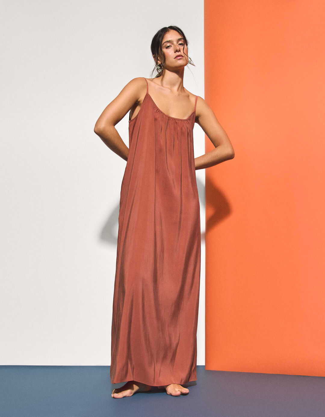 Vestido Modal, Mulher, Laranja Escuro