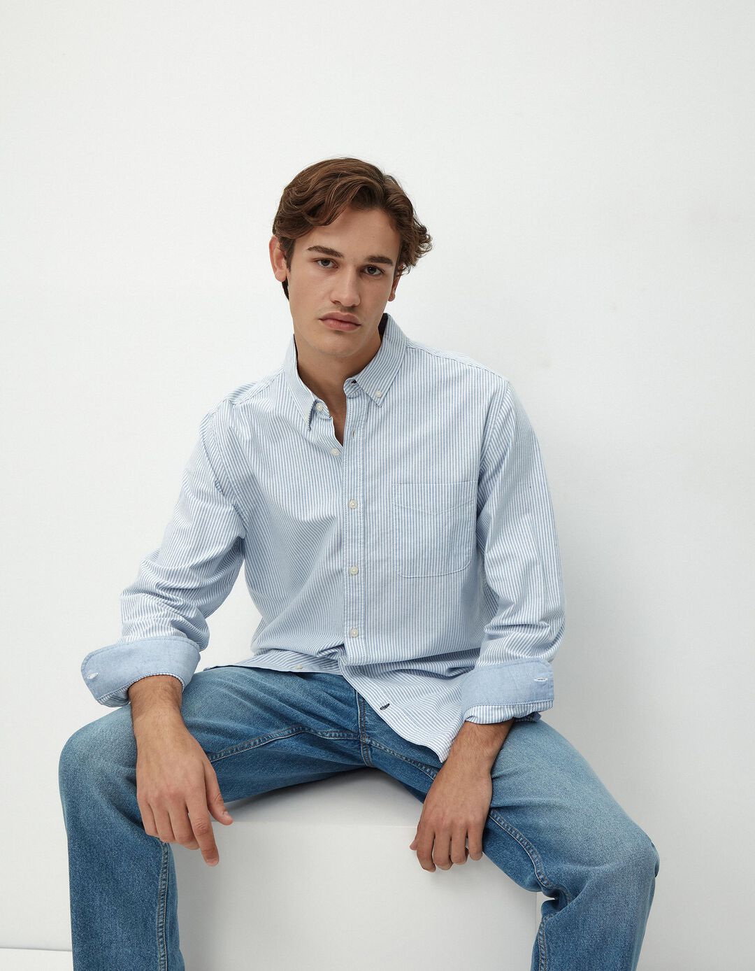 Camisa de Manga Comprida Oxford, Homem, Azul