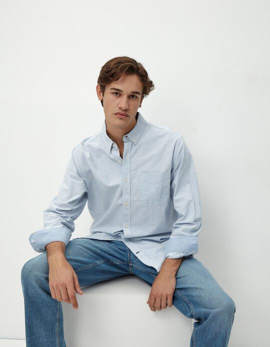 Comprar Online Camisa de Manga Comprida Oxford, Homem, Azul