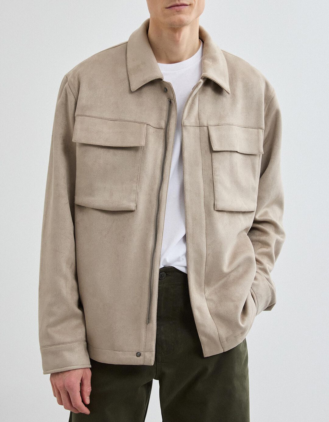 Sobrecamisa Efeito Camur&ccedil;a, Homem, Bege