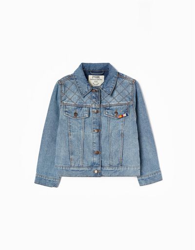 Denim Jacket with Embroidery for Girls, Light Blue
