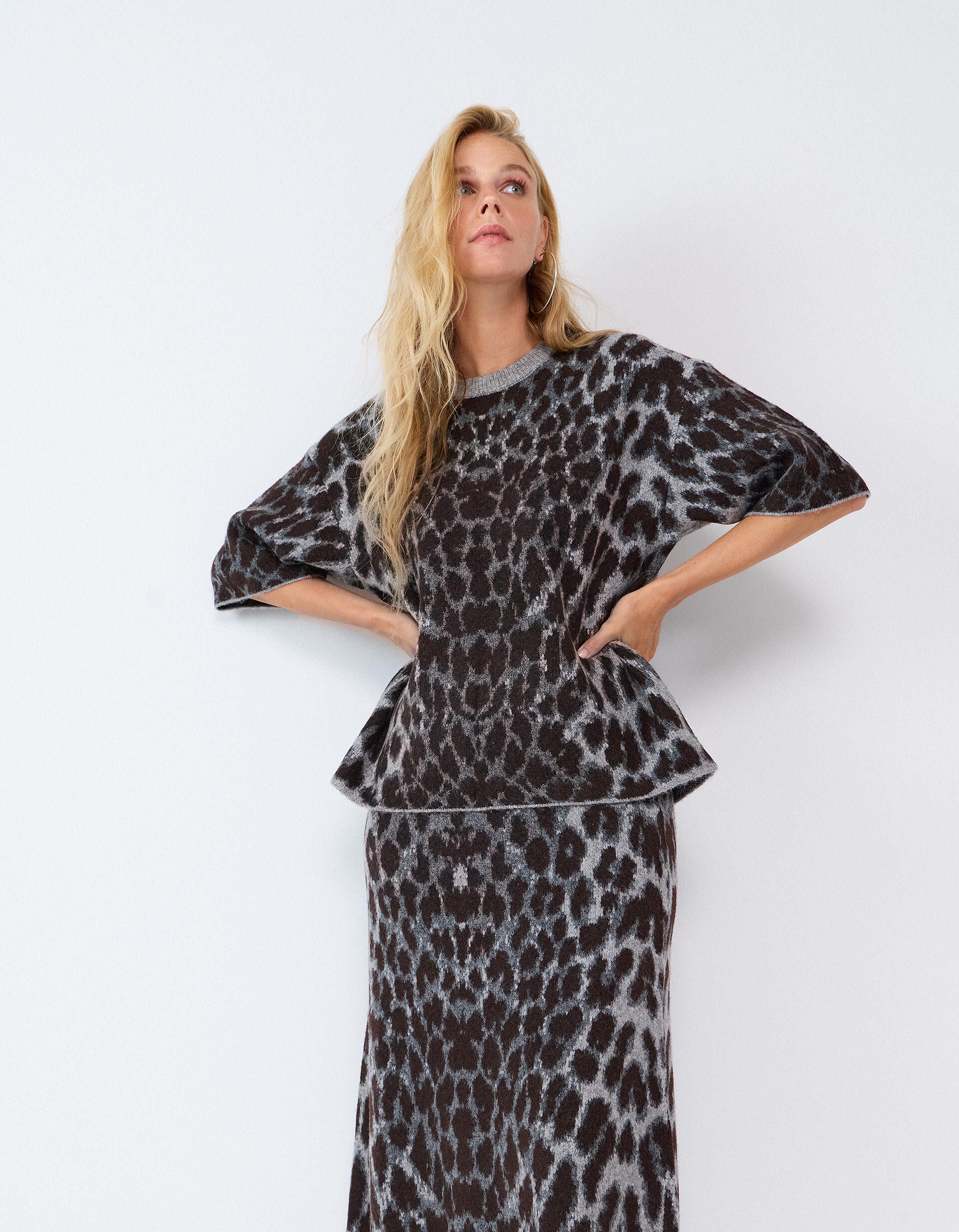 Comprar Online Camisola De Malha Animal Print, Mulher, Cinzento