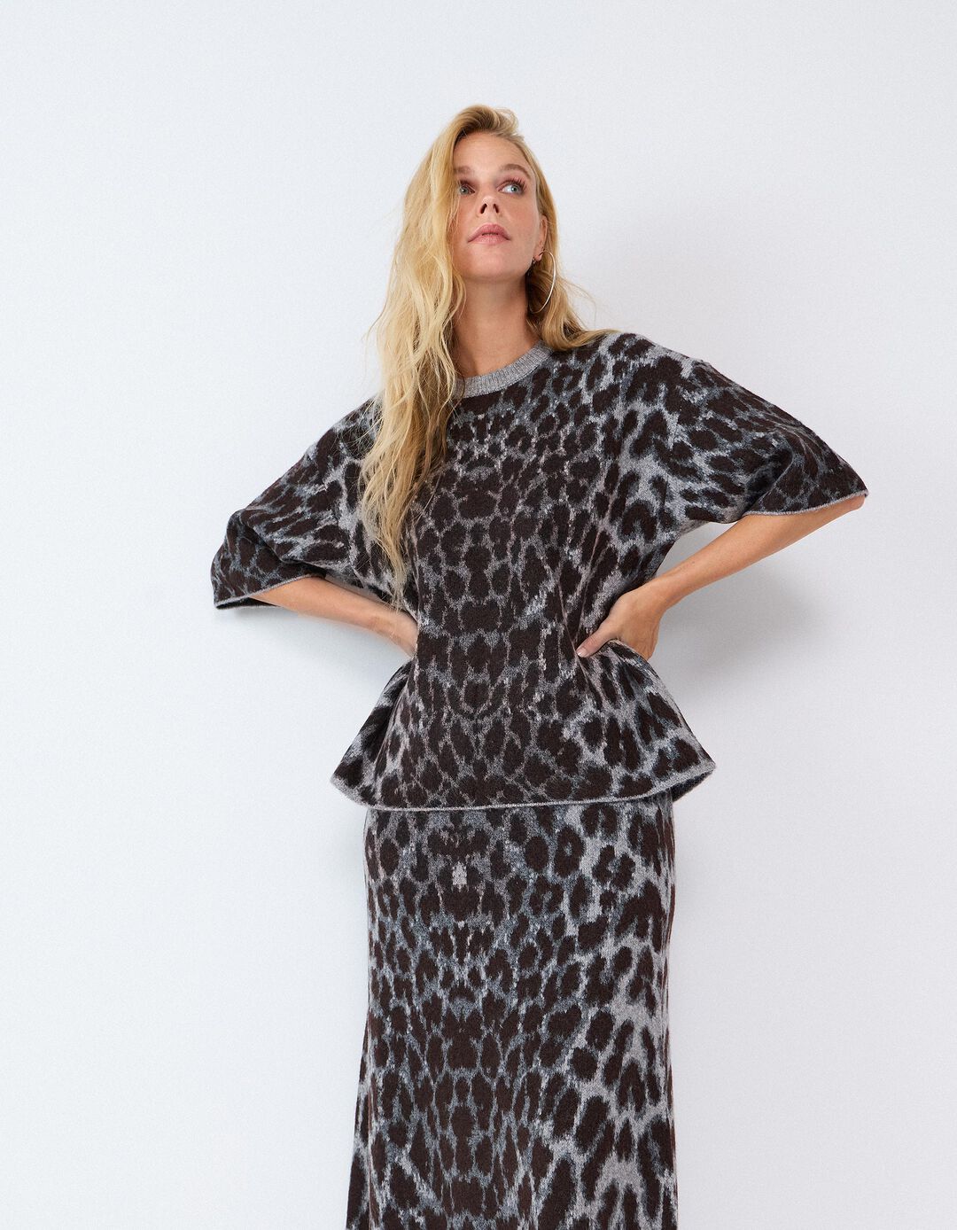 Camisola De Malha Animal Print, Mulher, Cinzento