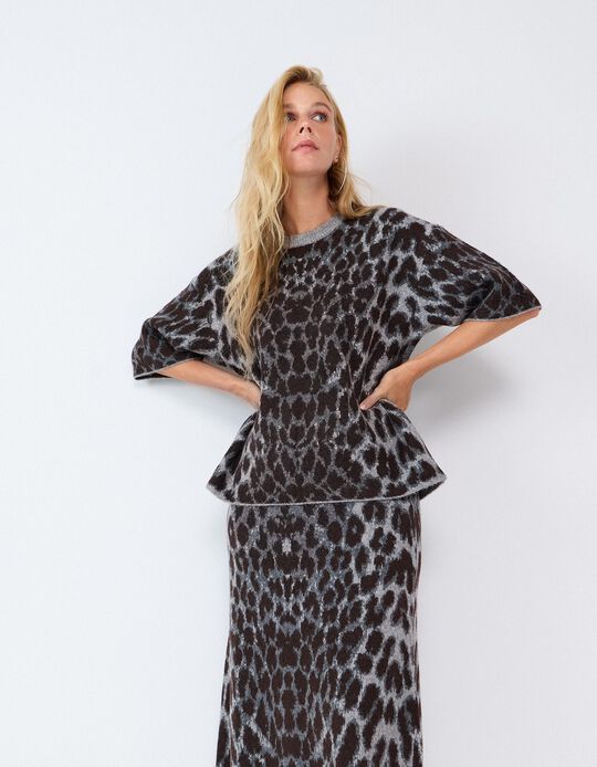 Comprar Online Camisola De Malha Animal Print, Mulher, Cinzento