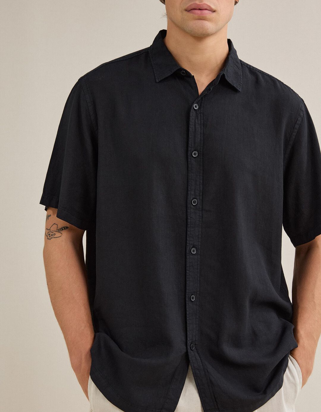 Camisa Com Linho, Homem, Preto