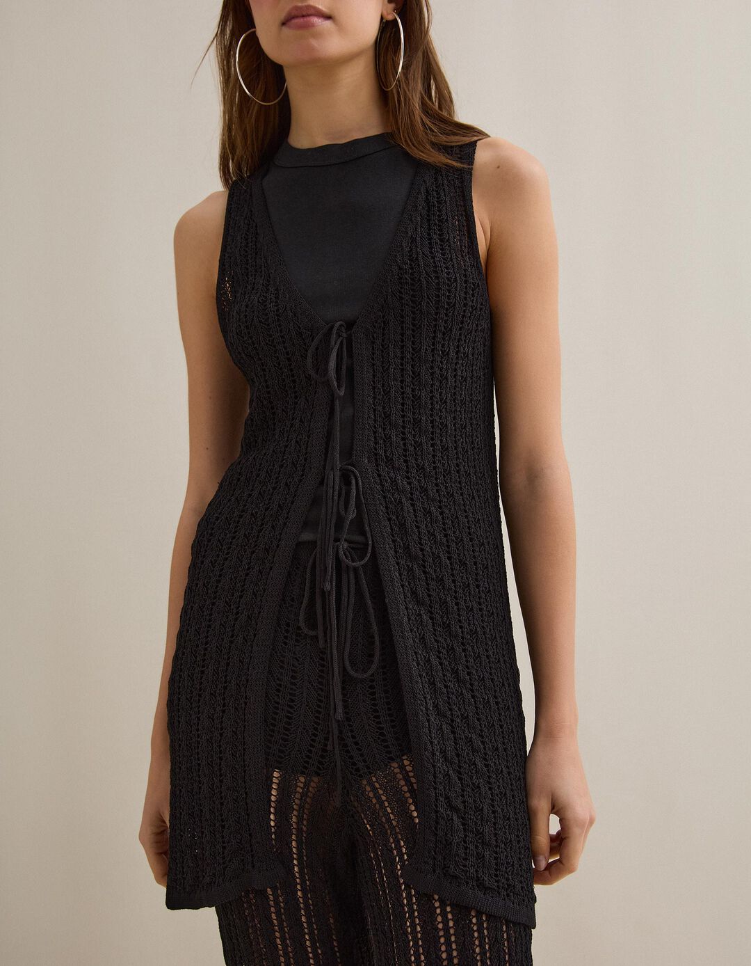 Colete Malha Tricotada, Mulher, Preto