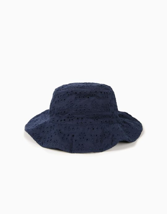 Chap&eacute;u para Menina com Bordado Ingl&ecirc;s, Azul Escuro