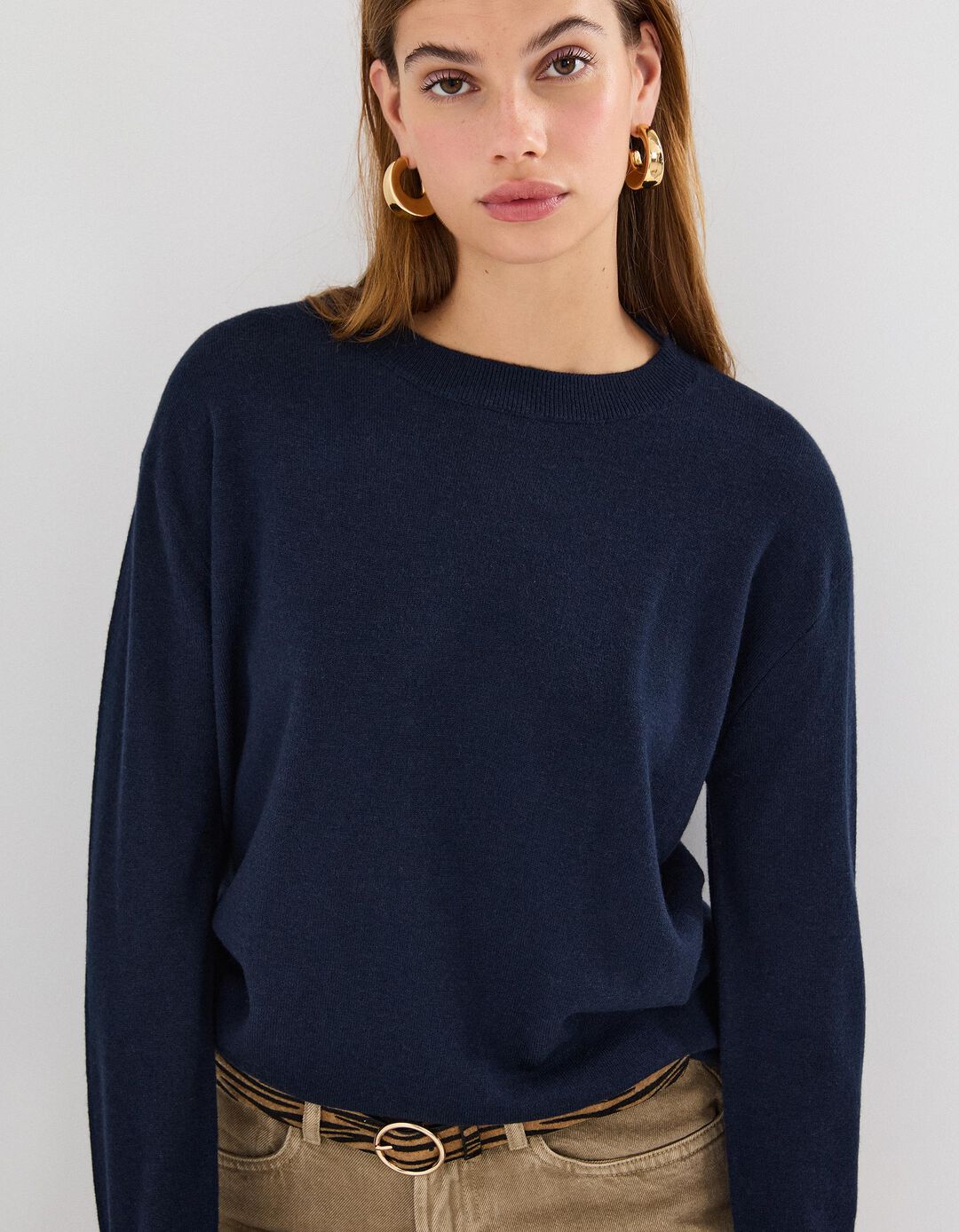 Camisola de Lã com Caxemira, Mulher, Azul Escuro