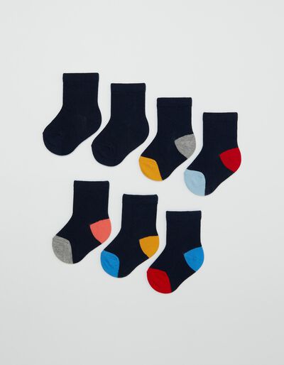 7 Pairs Plain Socks, Babies, Dark Blue