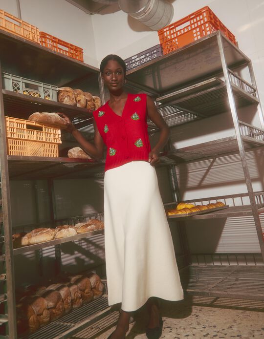 Colete Natal de Malha, Mulher, Vermelho Escuro  Comprar Online Colete Natal de Malha, Mulher, Vermelho Escuro