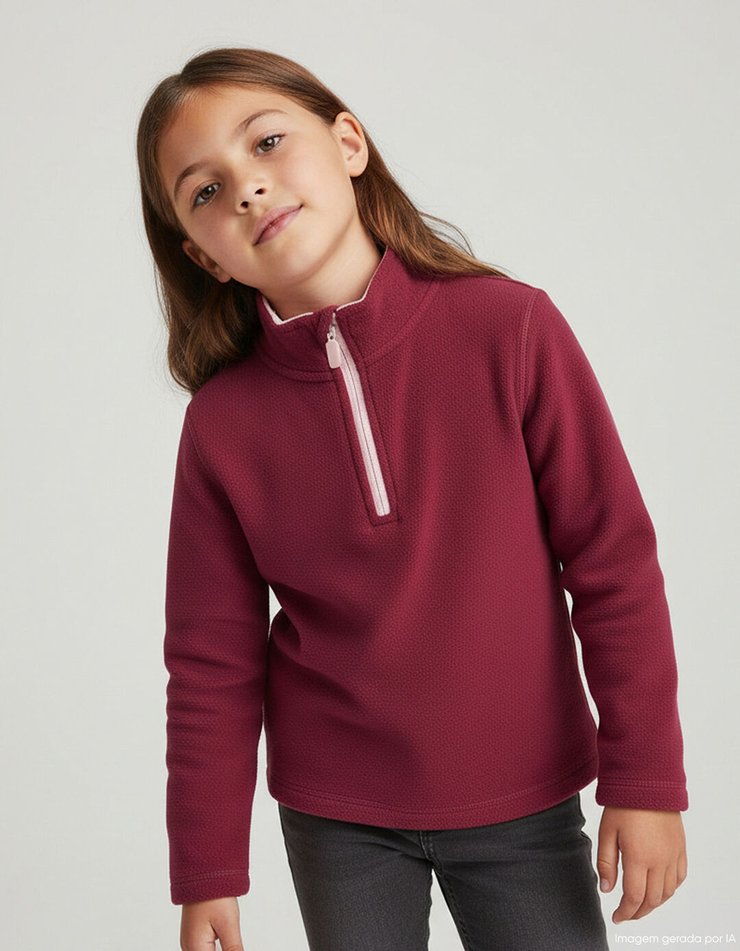 Camisola Polar com Fecho, Menina, Vermelho Escuro 