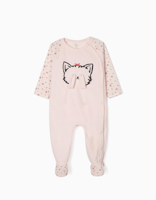 Velour Sleepsuit for Baby Girls, 'Peek-a-Boo Cat', Pink