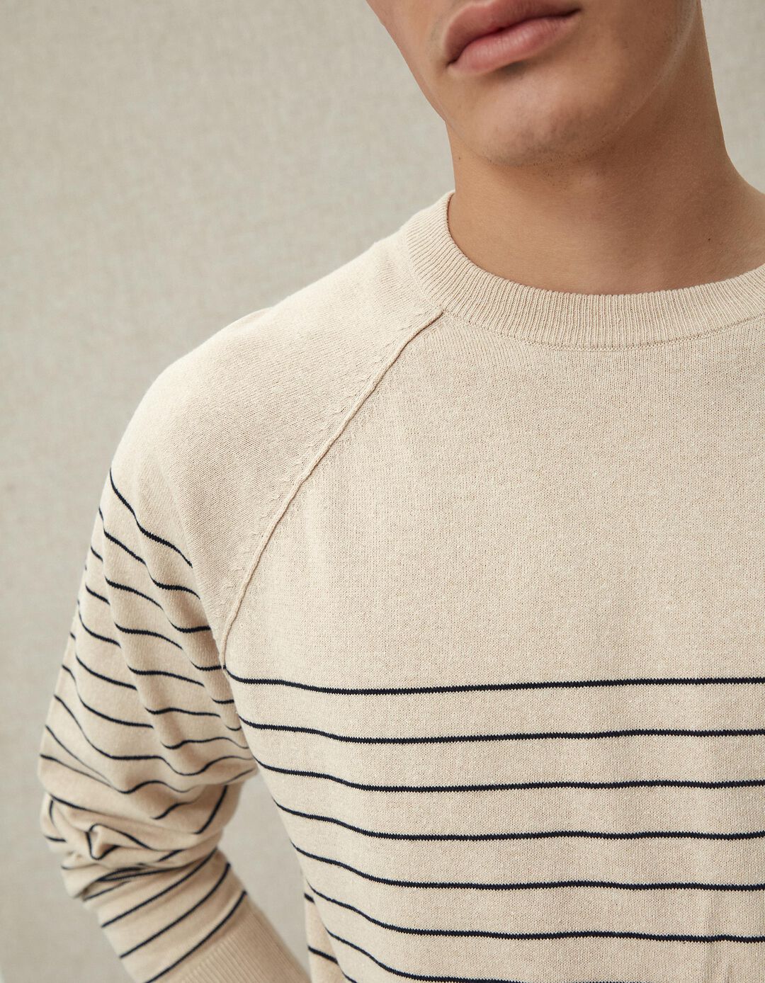Camisola de Malha Riscas, Homem, Bege Claro 