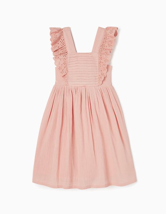 Strappy Dress with Broderie Anglaise for Girls, Pink