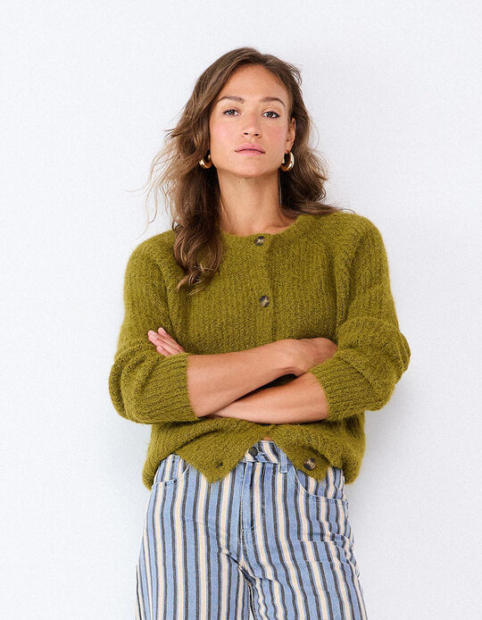 Comprar Online Casaco De Malha Com L&atilde;, Mulher, Verde