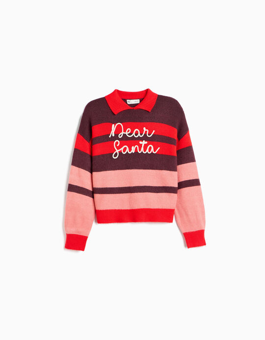Comprar Online Camisola De Malha &Agrave;s Riscas, Menina, Vermelho Escuro